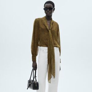 Mango Olive Green Paisley Blouse